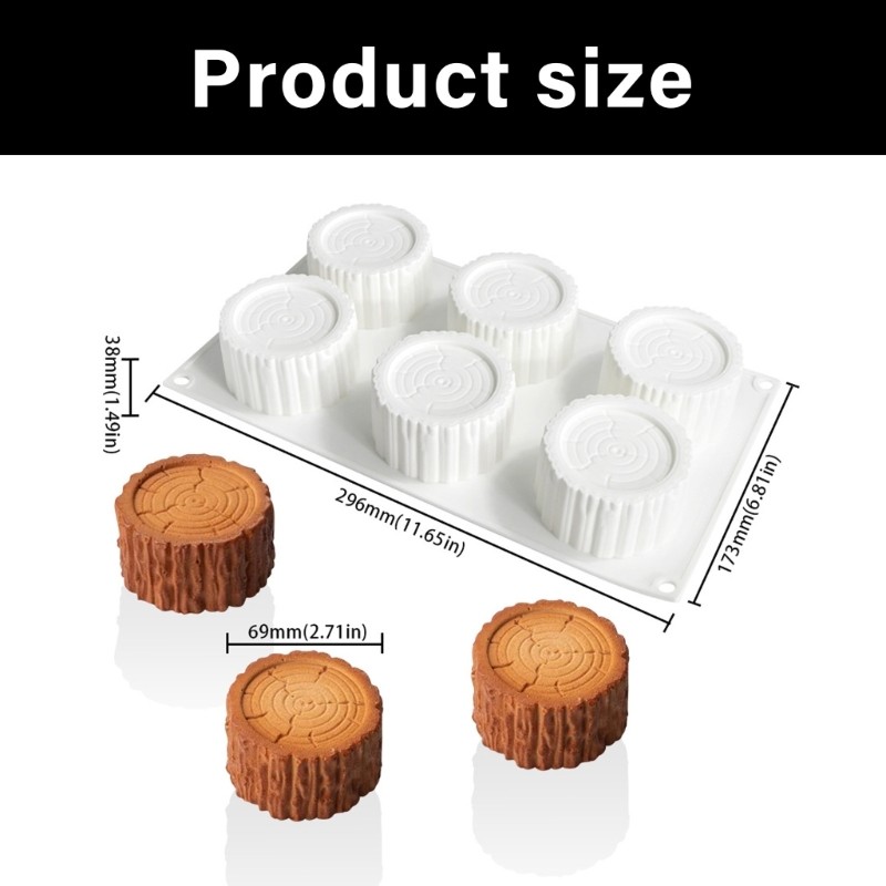 6 Cavity Tree Stump Silicone Mousse Cake Moulds Chocolate Baking Mould Kitchen