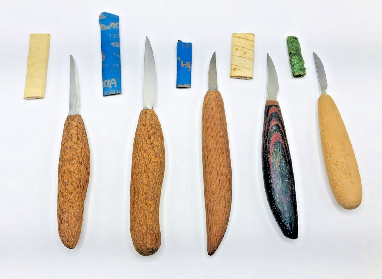 Lot 5 WOOD CARVING KNIFE SET WOODCARVING KNIVES CUSTOM rare whittling blade