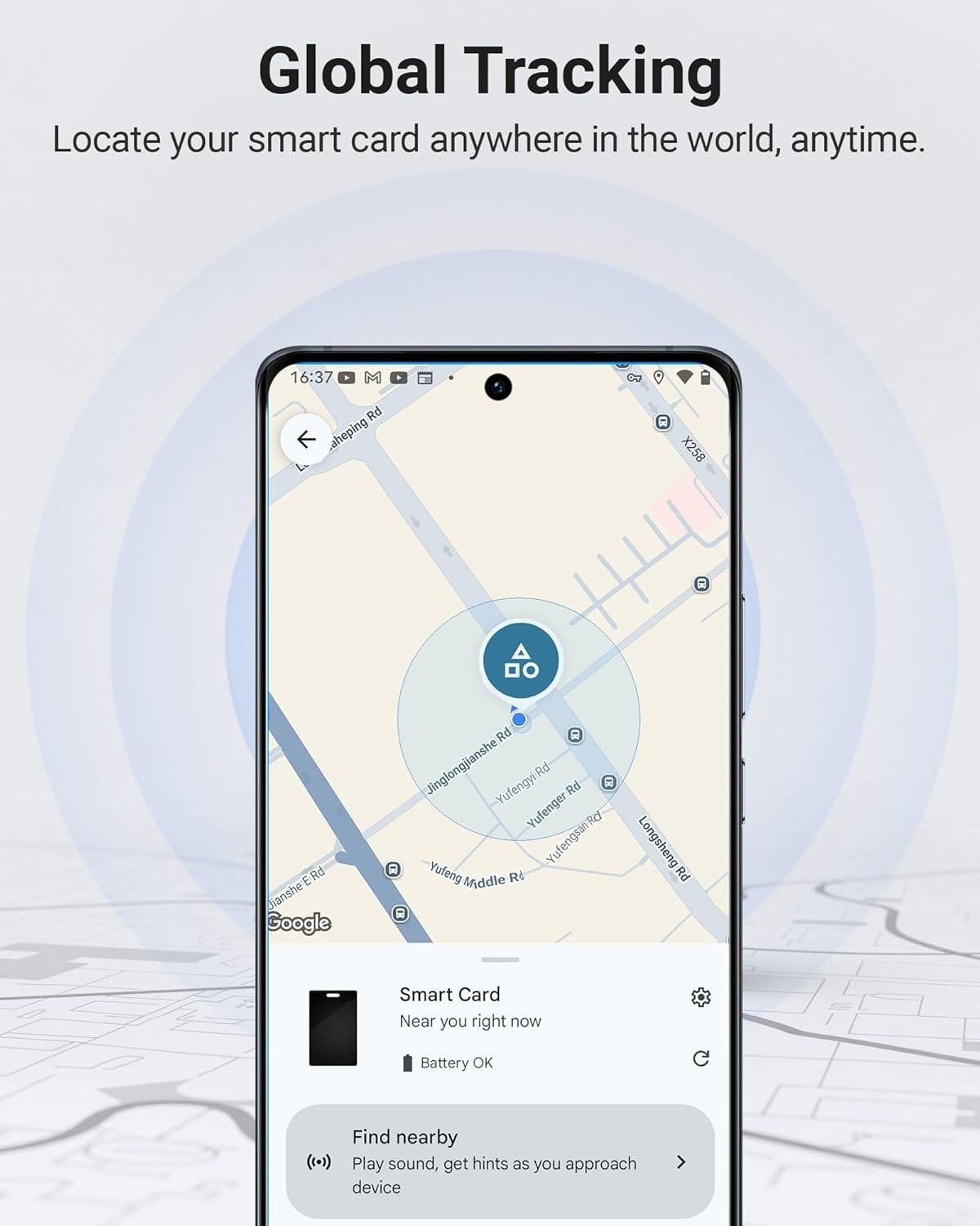 Smart Tracking Card for Android Wallets - GPS Finder with Wireless Charging