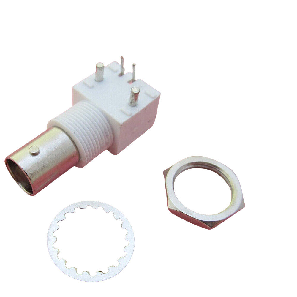 10 x White PC Board PCB Mount Right Angle BNC Female With Nut bulkhead Connector