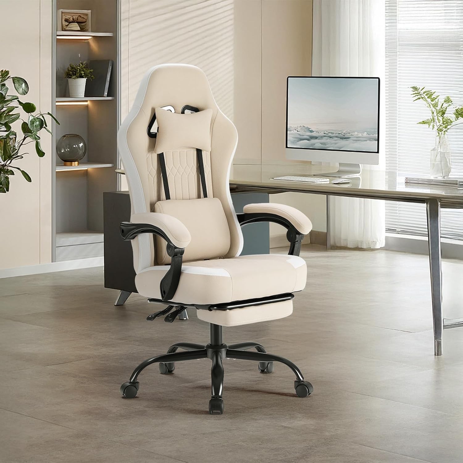 Computer Gaming Chair High Back Ergonomic Desk Chair W/ Footrest & Lumbar