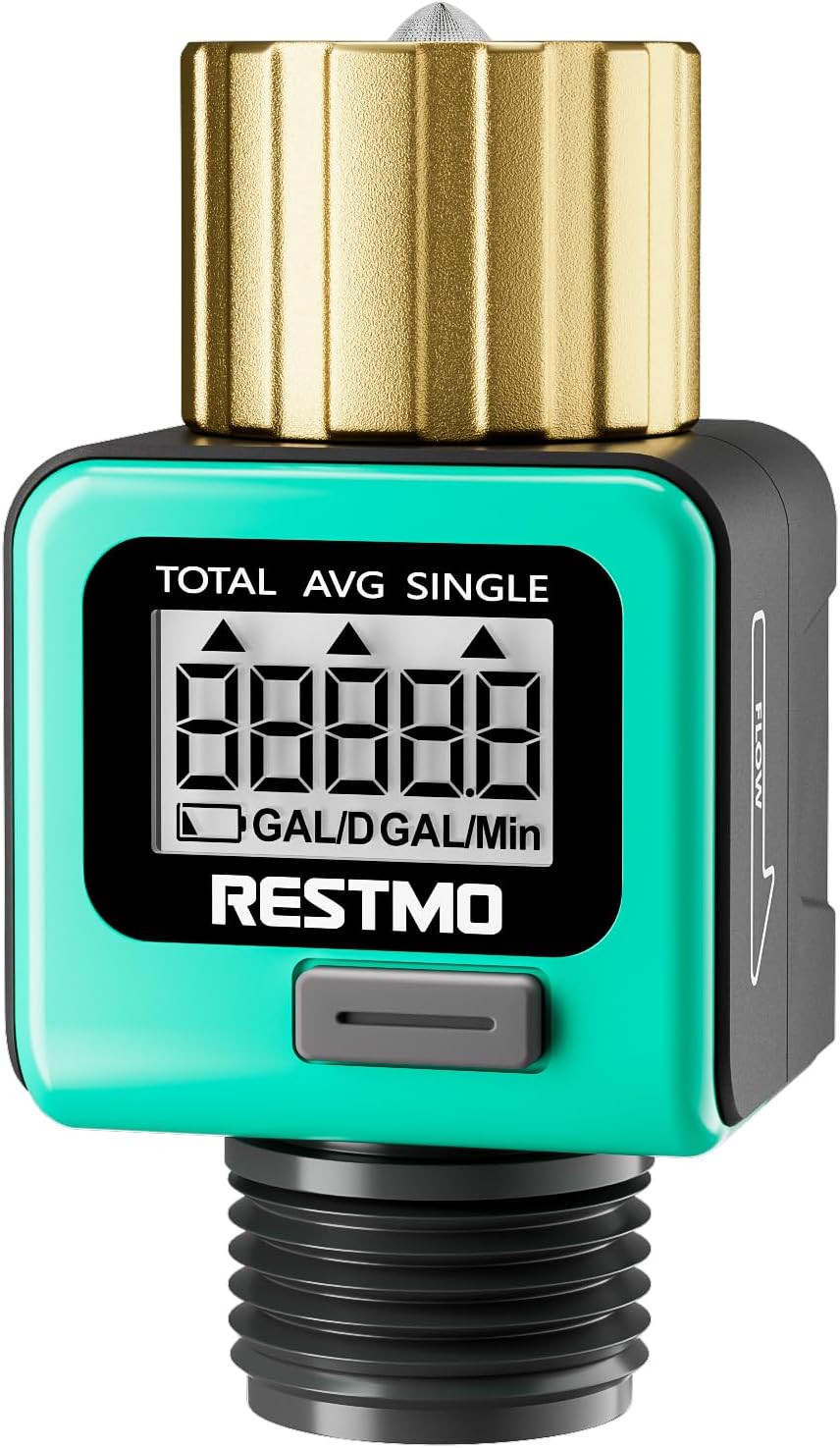 Water Flow Meter with Brass Inlet Metal Thread, Measure Gallon/Liter Consumption
