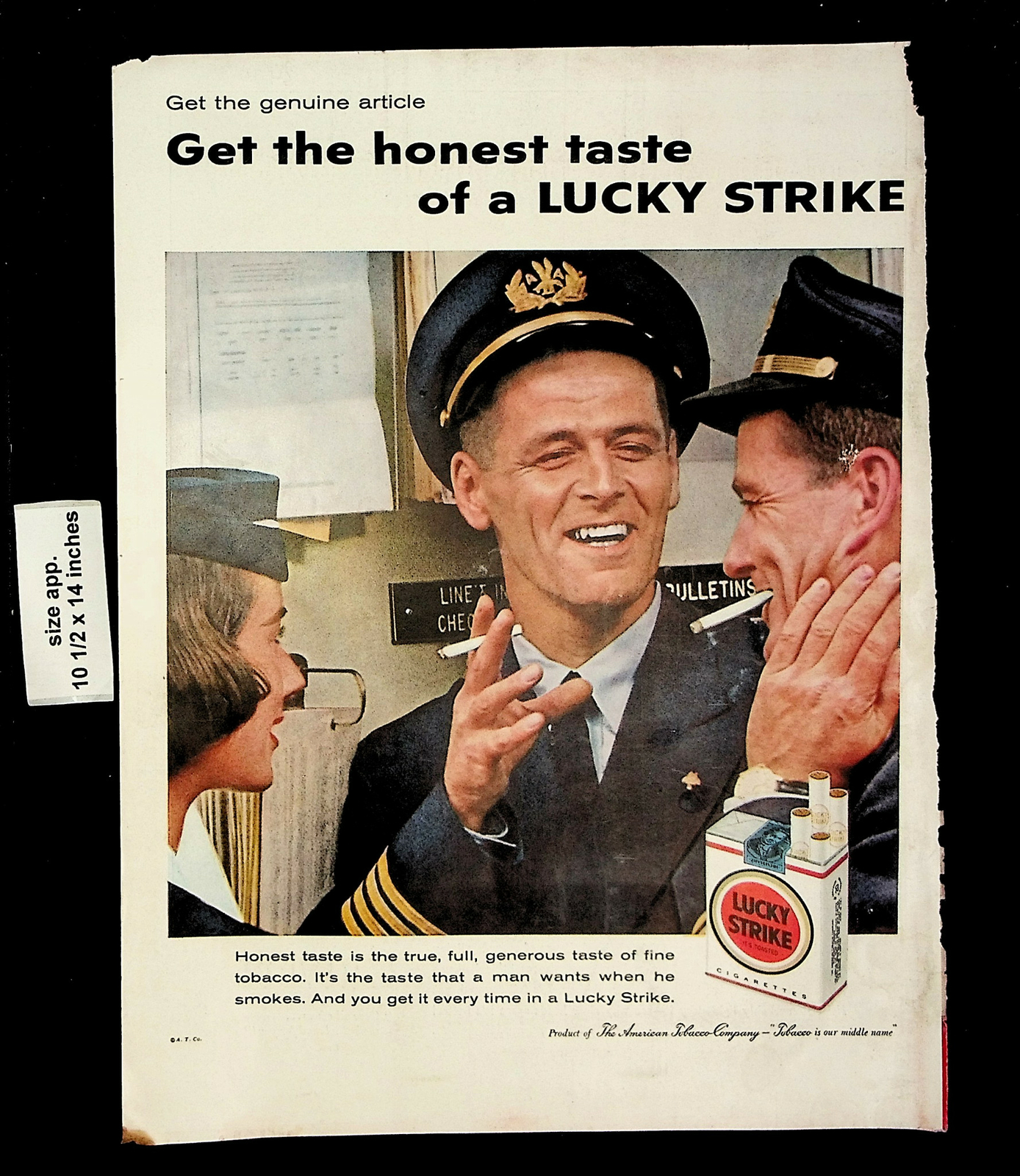 1958 Lucky Strike Cigarettes Tobacco Man Navy Smile Smoke Vintage Print Ad 24904