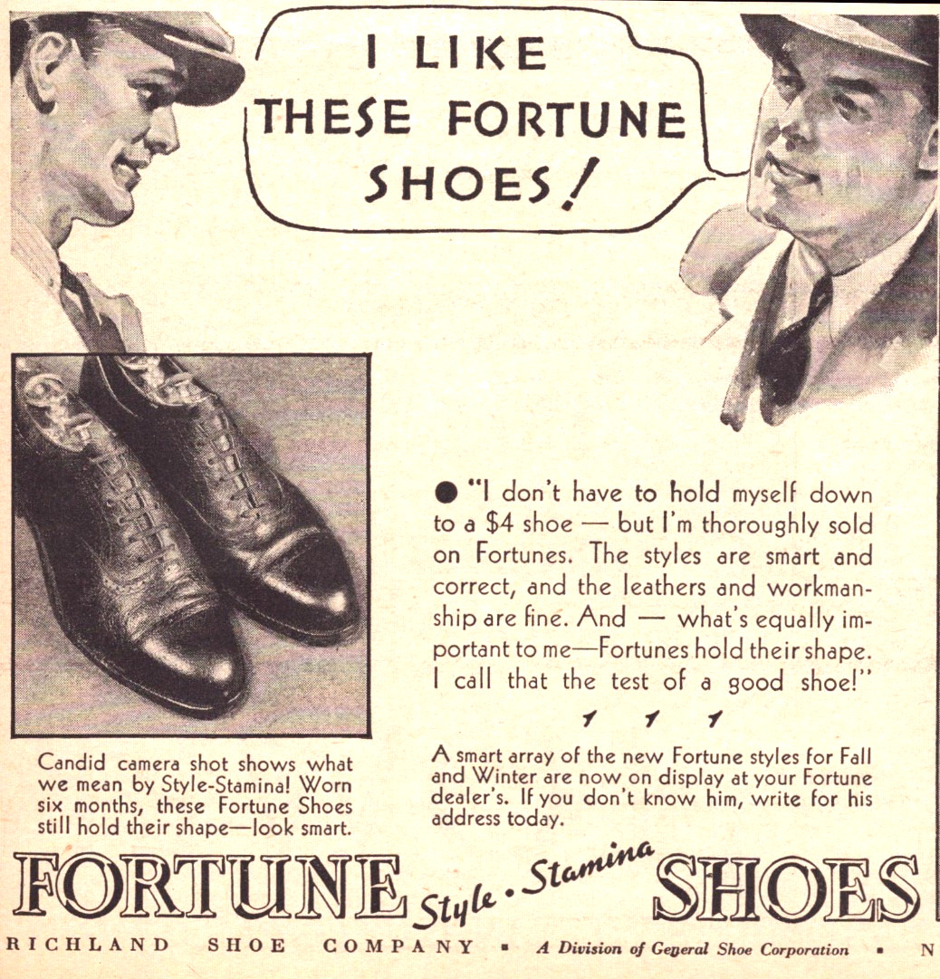 Fortune Shoes Richland Shoe Company Nashville TN Wingtips Vintage Print Ad 1935