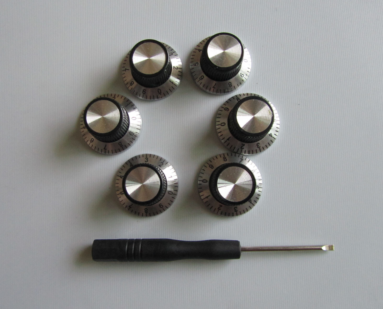 6x Vintage Style Guitar AMP Amplifier Knob Effect Pedal Knobs Black / Silver Cap