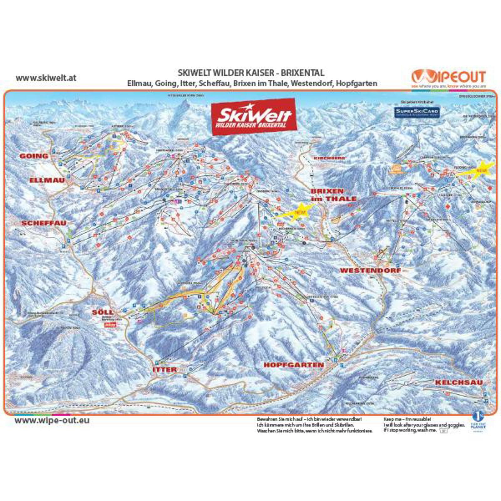 Wipeout Ski Welt Piste Map Microfibre Goggle Cloth and Resort Map