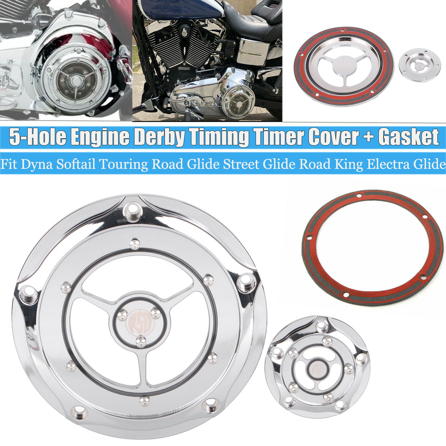 CNC Cut Derby Timing Timer Cover Chrome for Harley Road Electra Glide Softail