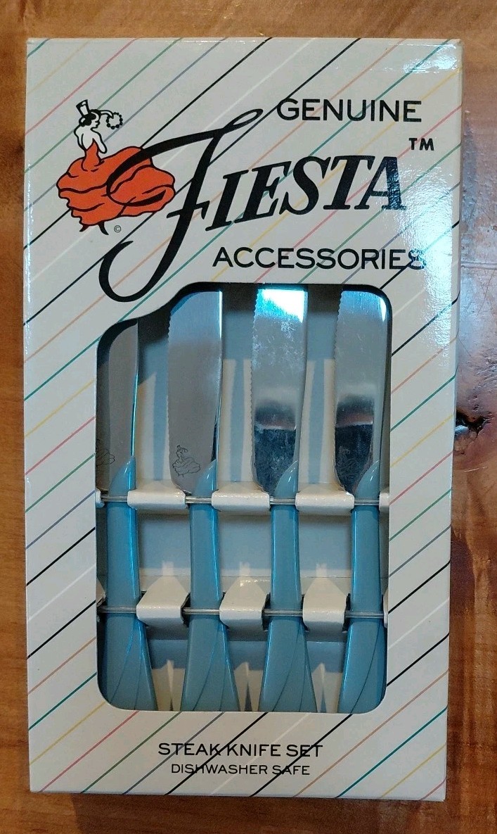 Vtg GENUINE FIESTA 1991 *PERIWINKLE BLUE* 80-3964 SET of 4 STEAK KNIFES BOX NIB