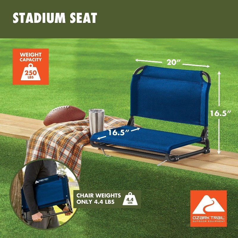 Stadium Seat Cushion Portable Bleacher Bench Pad with Back Support and Carry