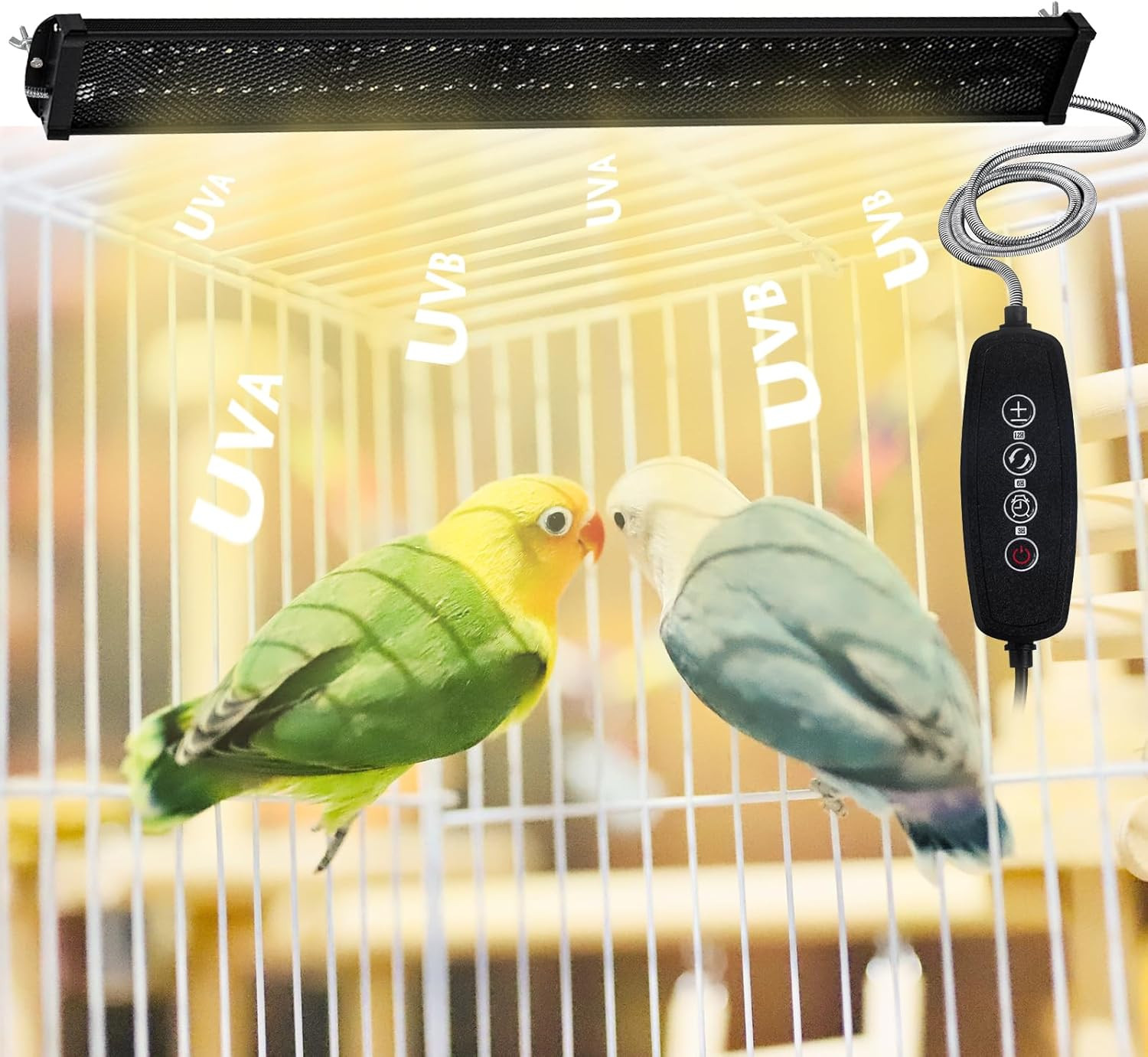 Full Spectrum LED Bird Light with Timer for Parrots - 22" Chew-Proof Design