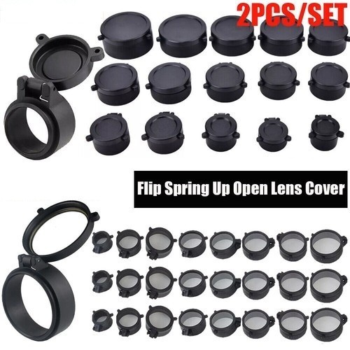 2x For Caliber Flip Up Scope Covers Rifle Scope Protect Objective Cap Lens Cover