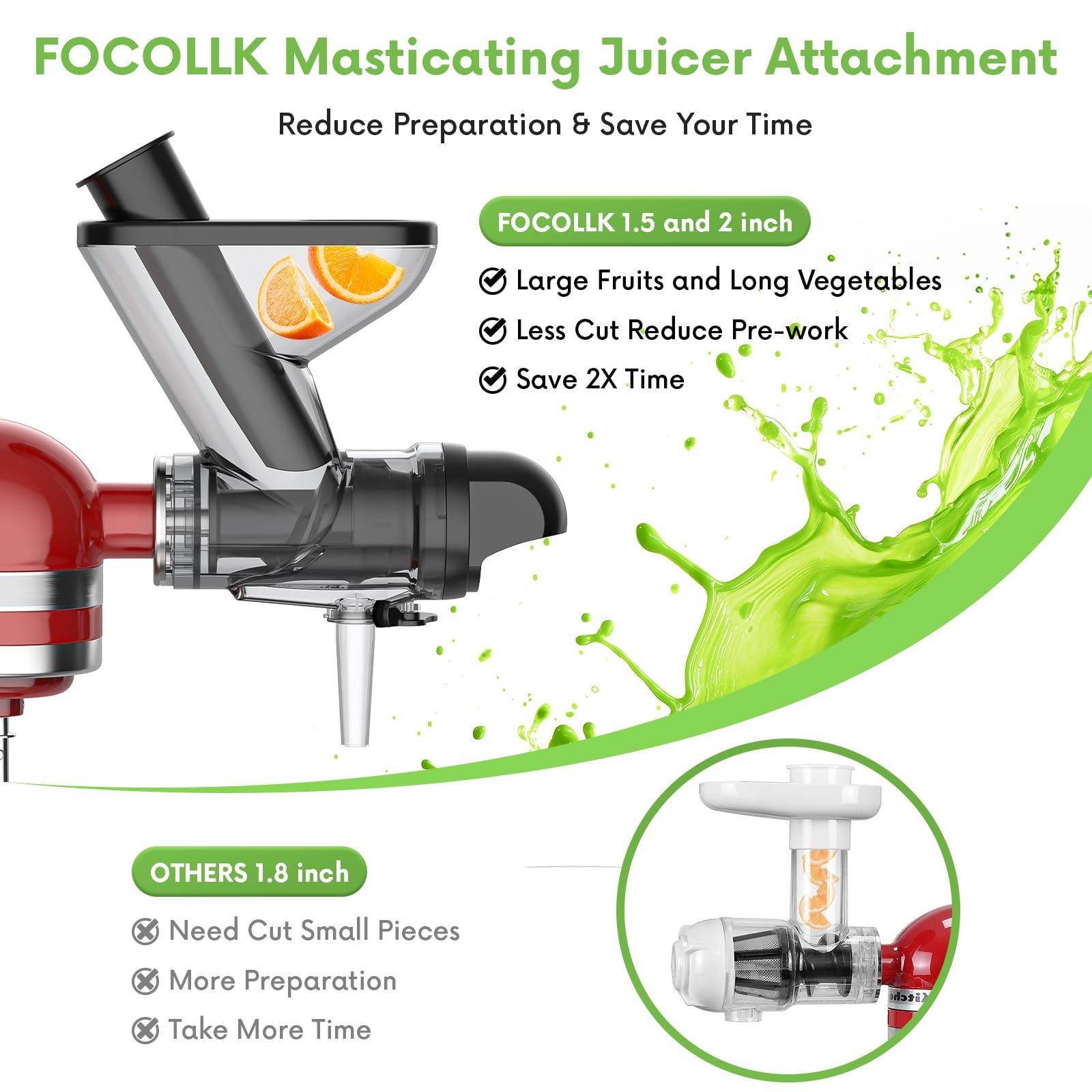 Masticating Juicer Attachment for KitchenAid Stand Mixer - Cold Press Dual Fe...