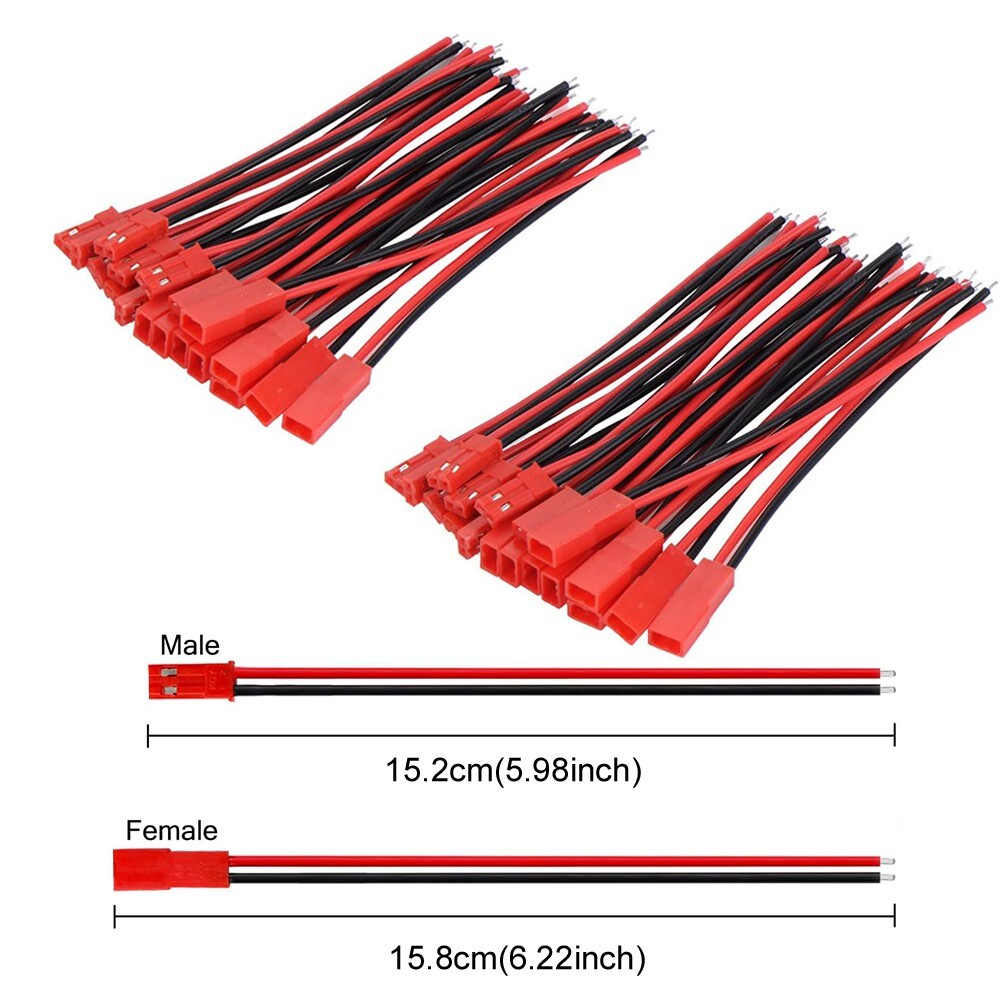 150mm 20 Pairs Micro JST 1.25 2 Pin Male & Female Connector plug With Cables Red