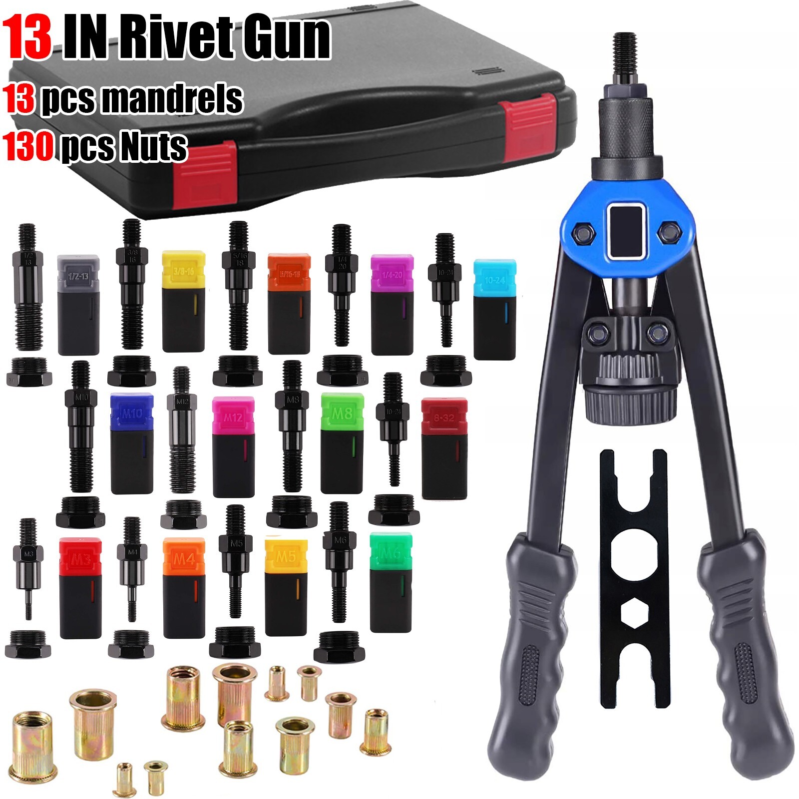 Rivet Gun Kit Rivnut Thread Setting Tool Nut Setter NutSert Metric SAE Riveting