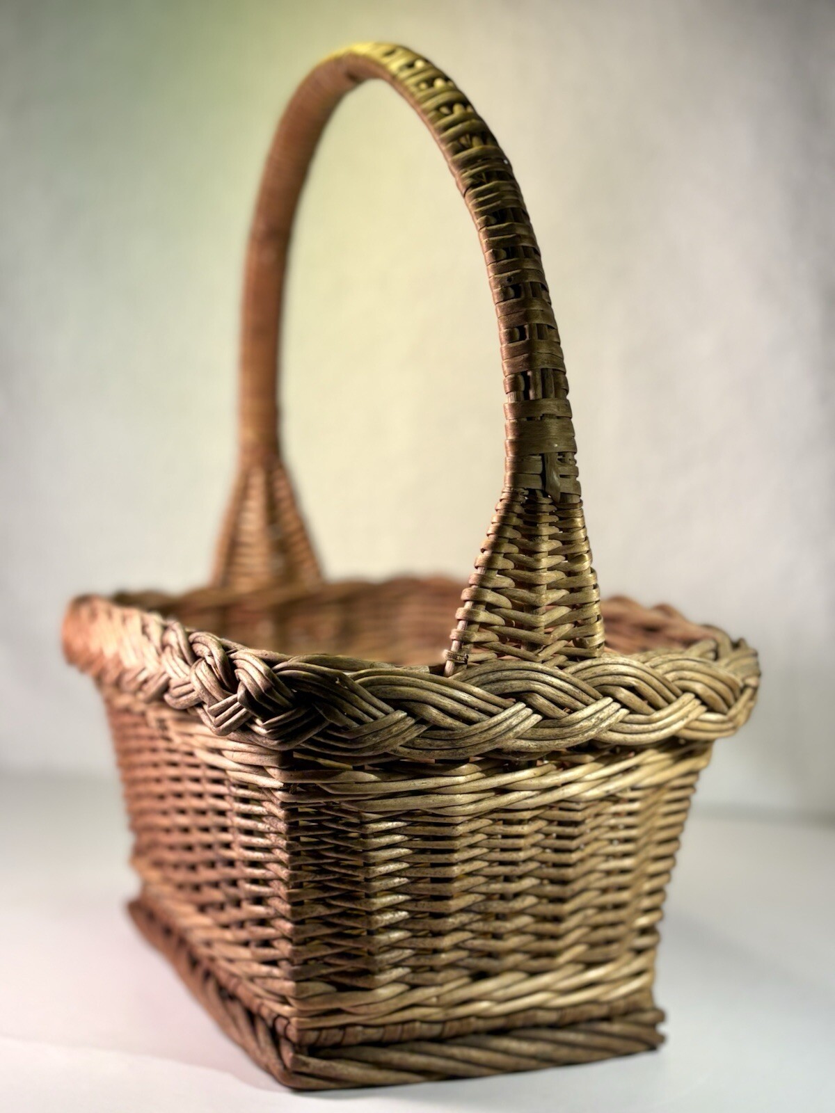 Vintage Rectangular Wicker Weaved Bread Basket w/ Hande 1970s MCM 10.5"x7.75"