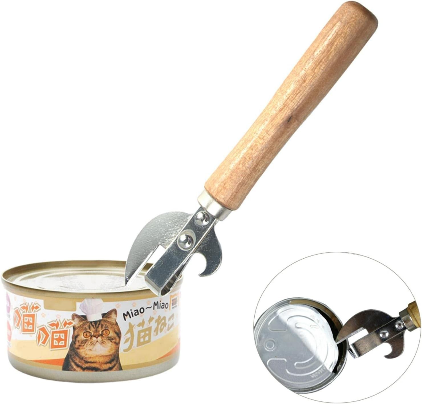 Manual Can Opener Stainless Steel Bottle Opener Manual W/ Wooden Handle Easy