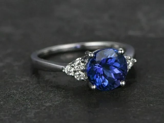 2Ct Round Cut Simulated Blue Sapphire Pretty Wedding Ring 14K White Gold Plated