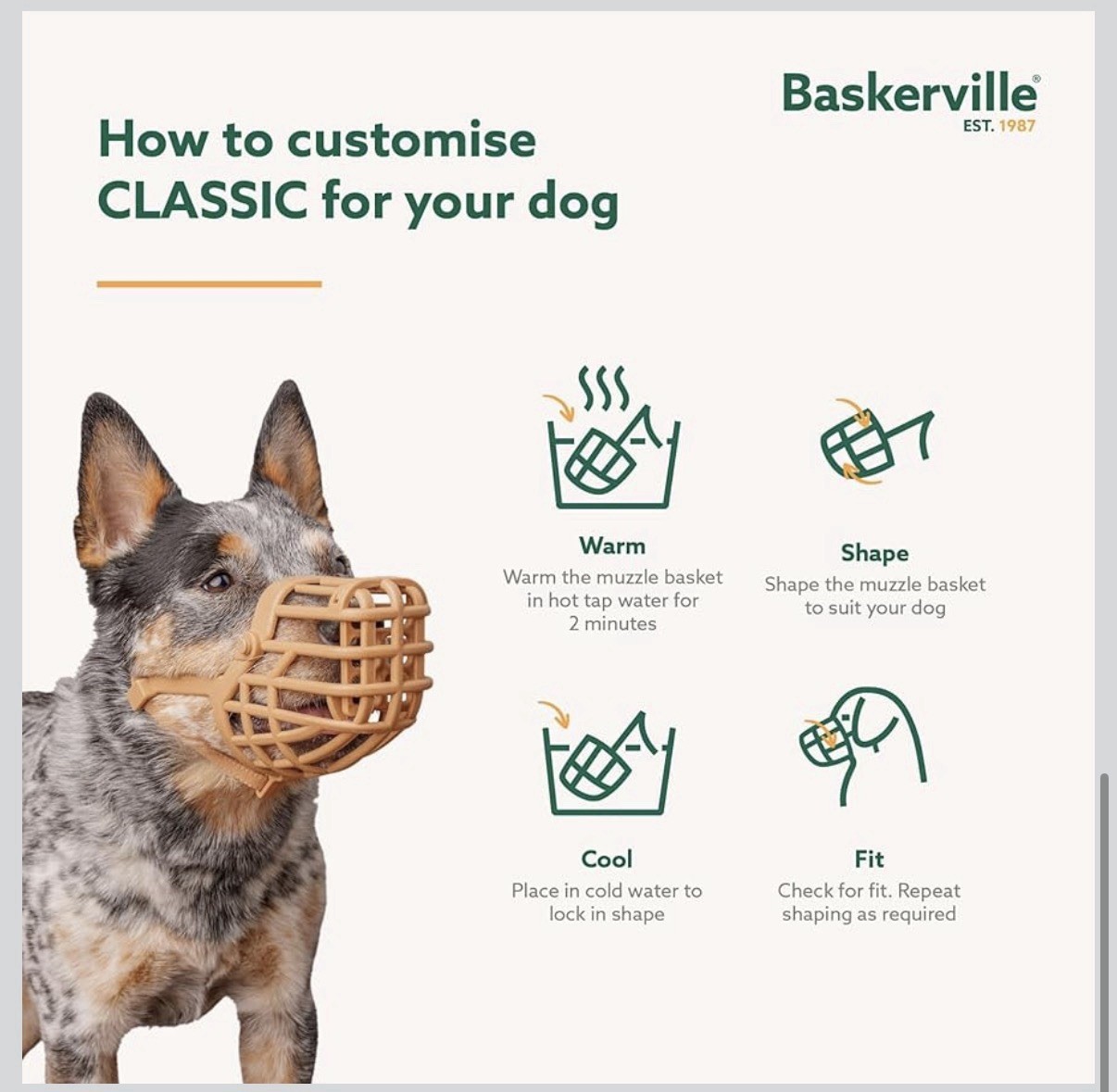NEW Baskerville Classic Basket Muzzle - Tan - Size 10 for Large Dogs