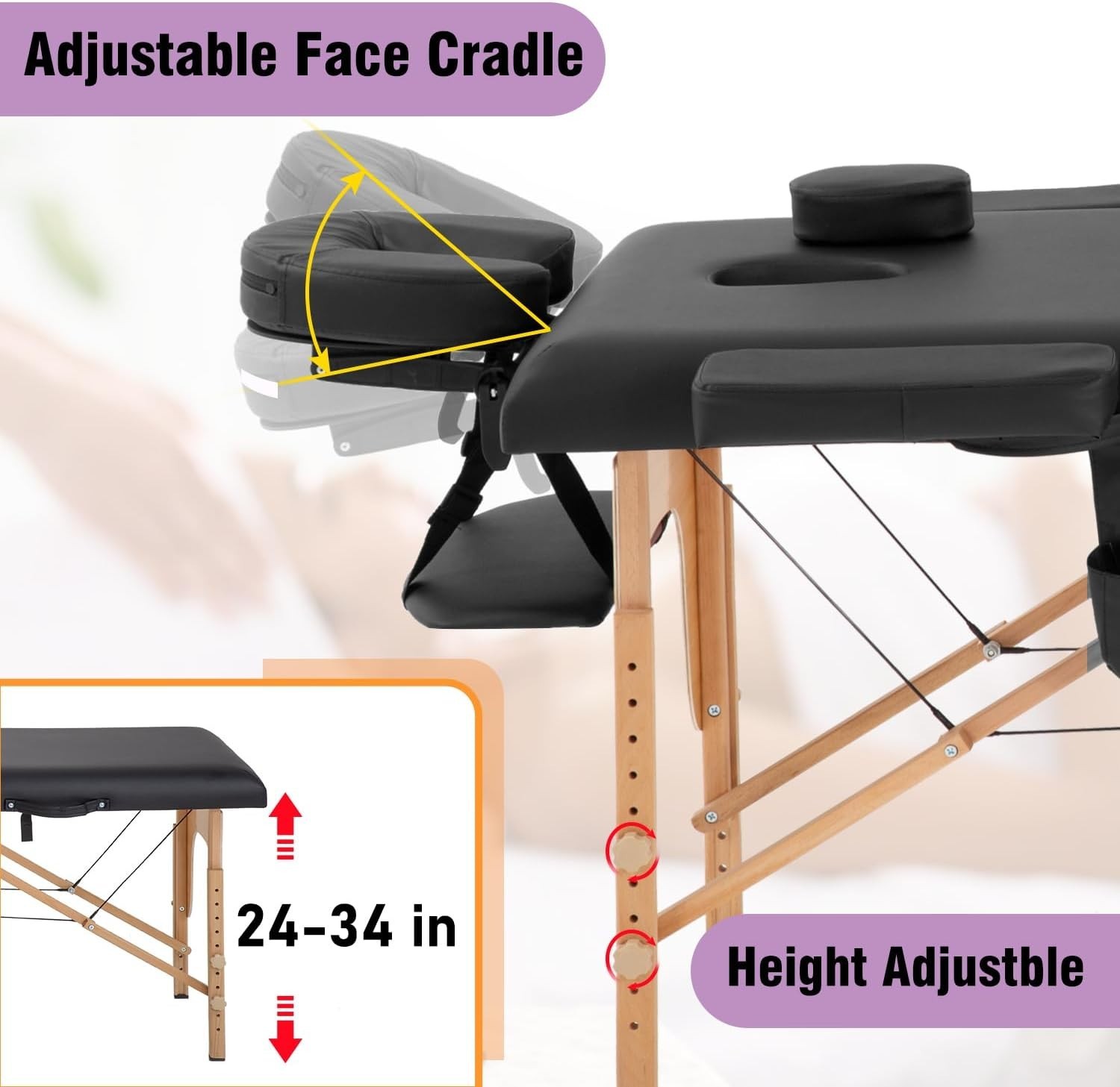 Durable 2-Folding Massage Table 23'' Wide, Soft Comfort & Easy Setup for Spa Use