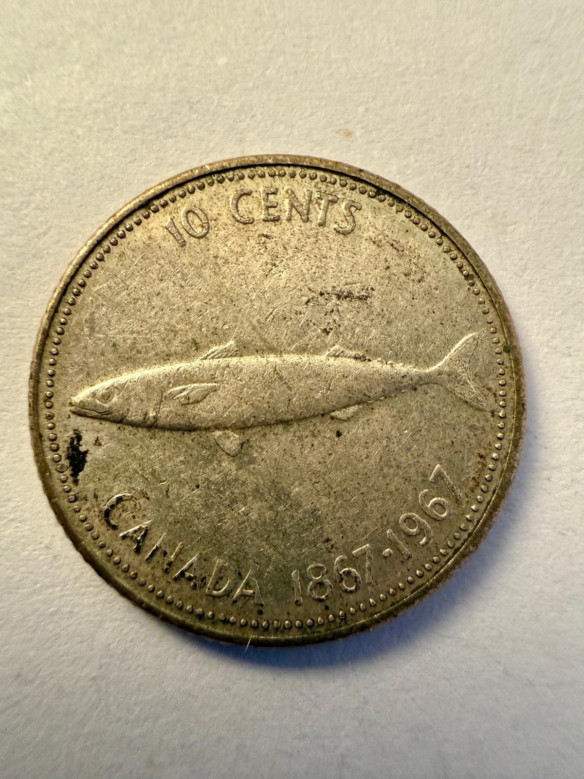 1967 Canada 10 Cents Coin Elizabeth II Centennial