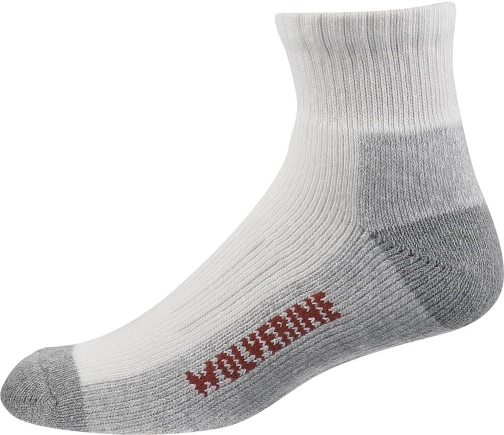 WOLVERINE Men's 2 Pack Steel Toe Cotton Quarter Sock Shoe Size: 9-13, White