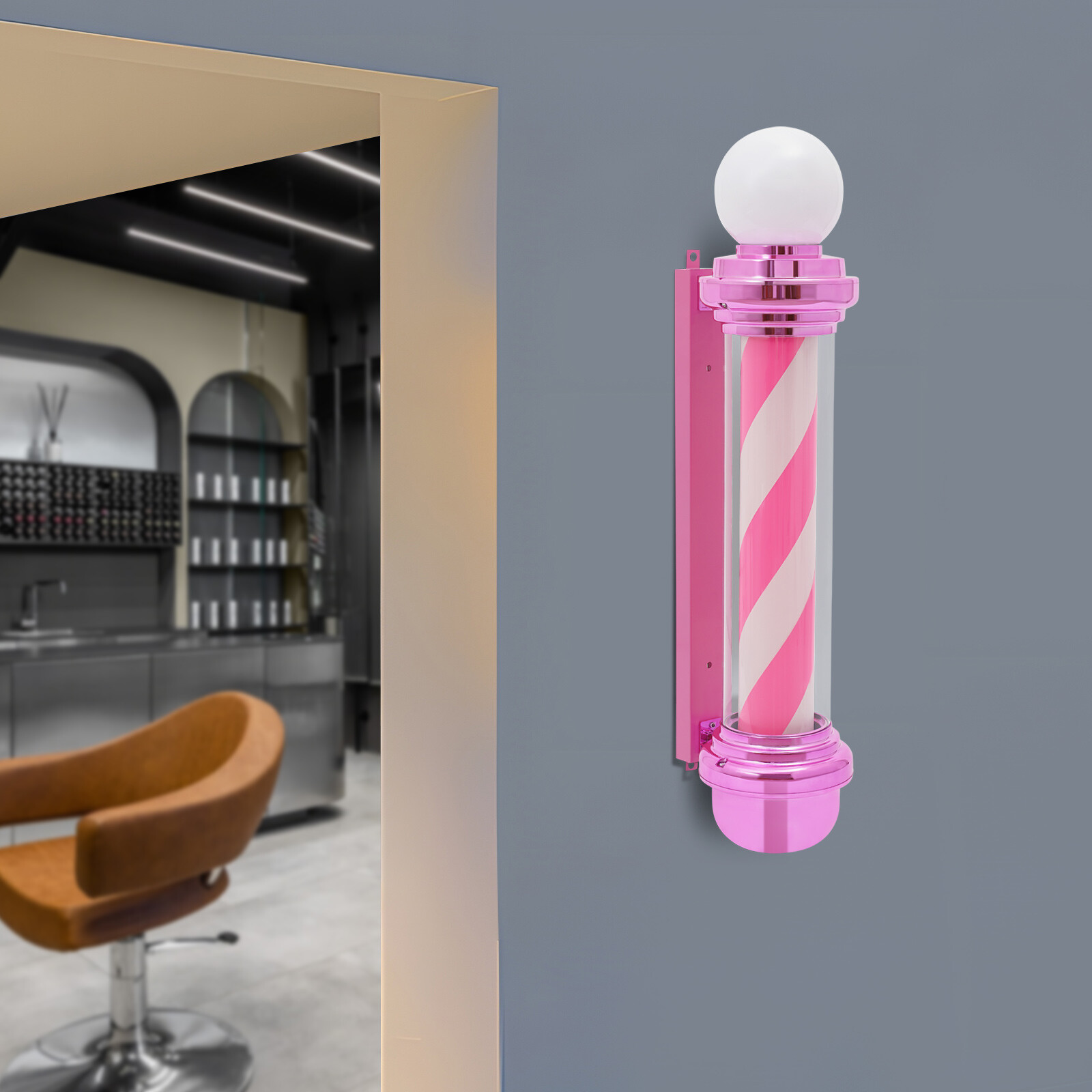 Barber Pole Light with Rotating LED - Eye-Catching Shop Decor