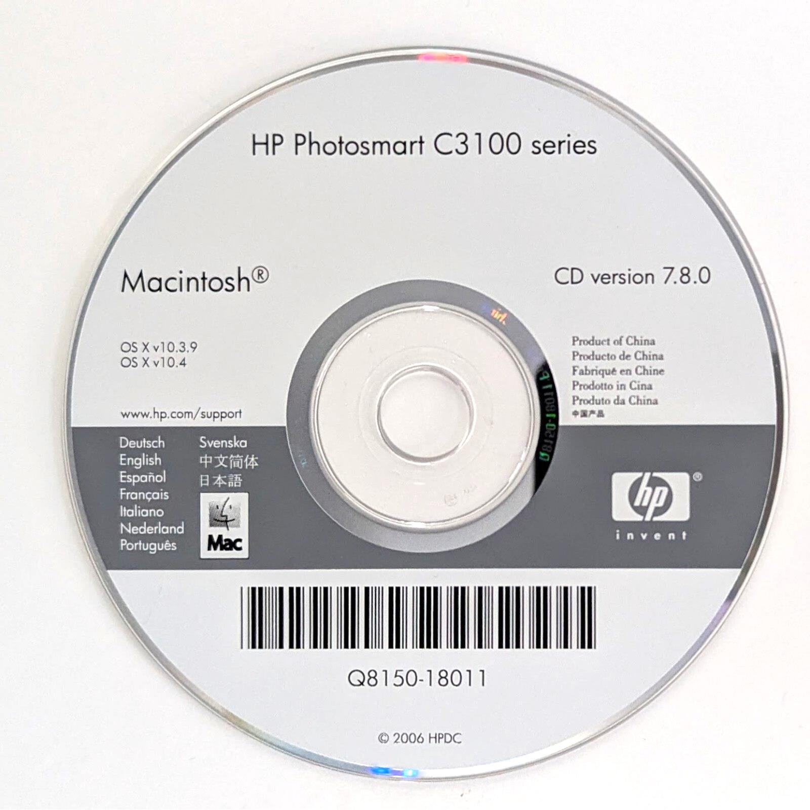 HP Photosmart C3100 Series Printer Software CD Disc Macintosh DISC ONLY NO CASE