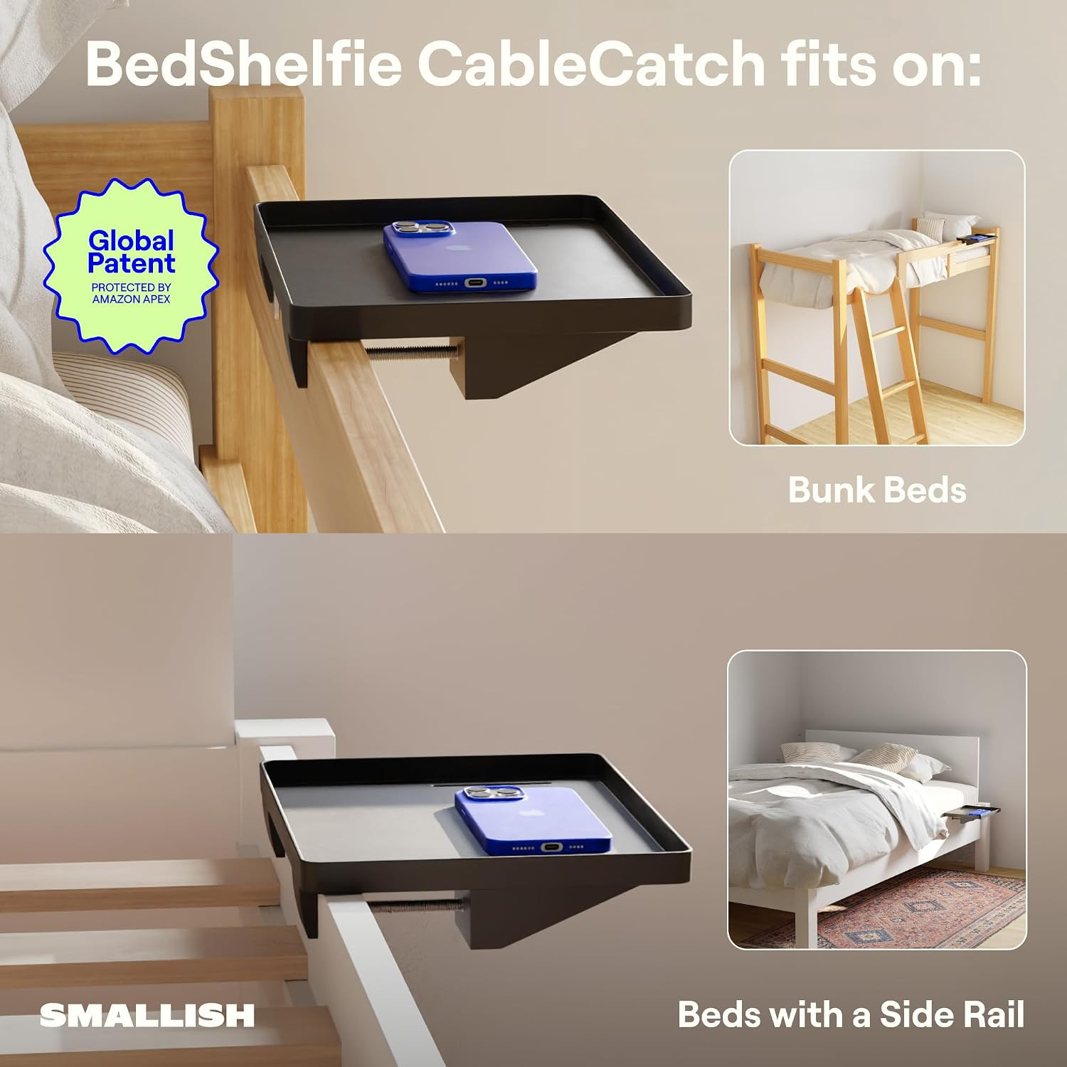 Bedside Shelf for Dorm Room Bunk Bed & Top Bunk, College Dorm Room Essentials, B