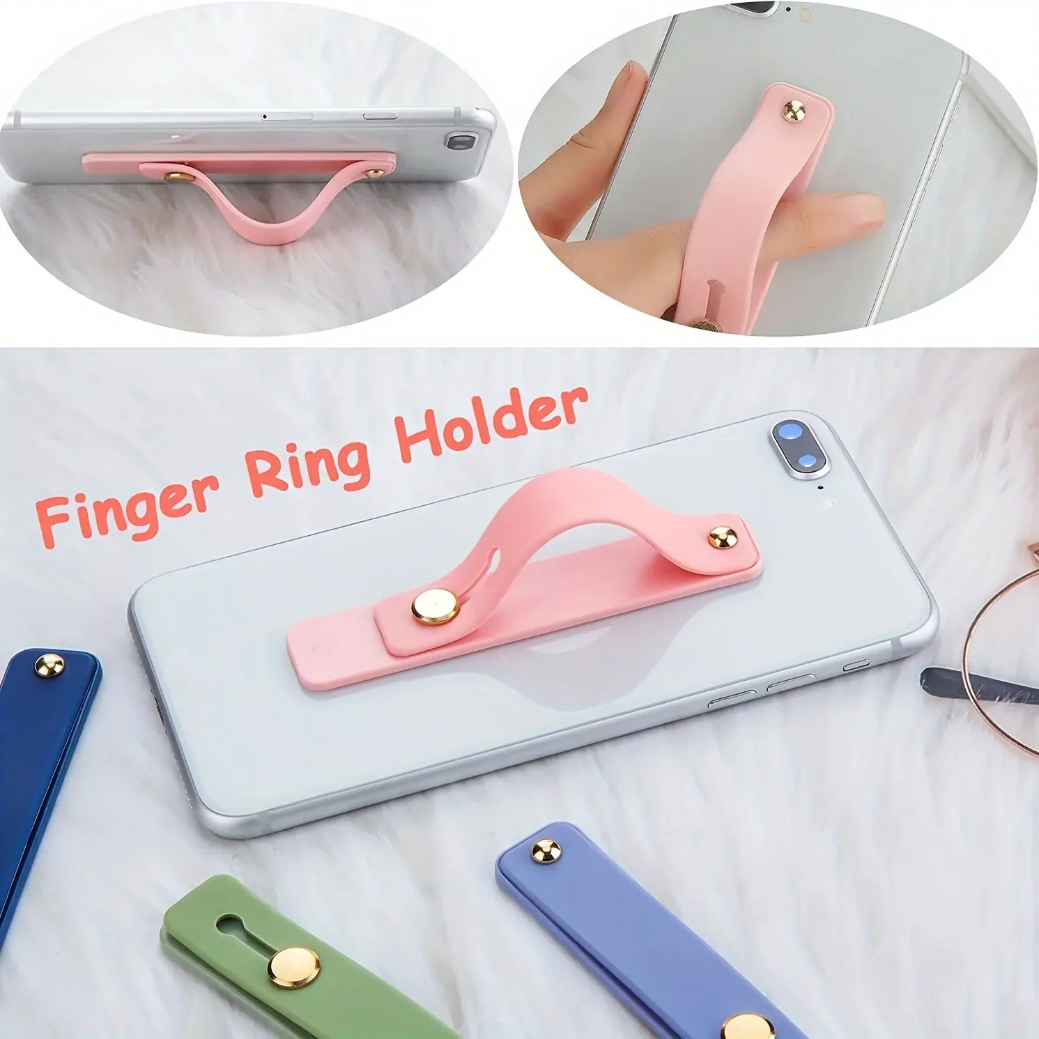 Phone Grip 2 Pieces Black Universal Sticky Finger Strap Holder for Smartphone...