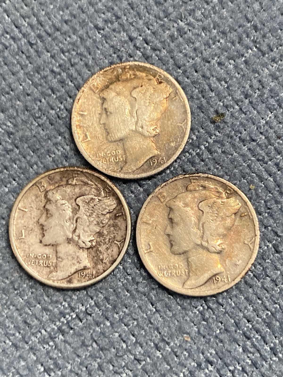 Lot Of 3 Mercury Dimes 1941 PDS VG