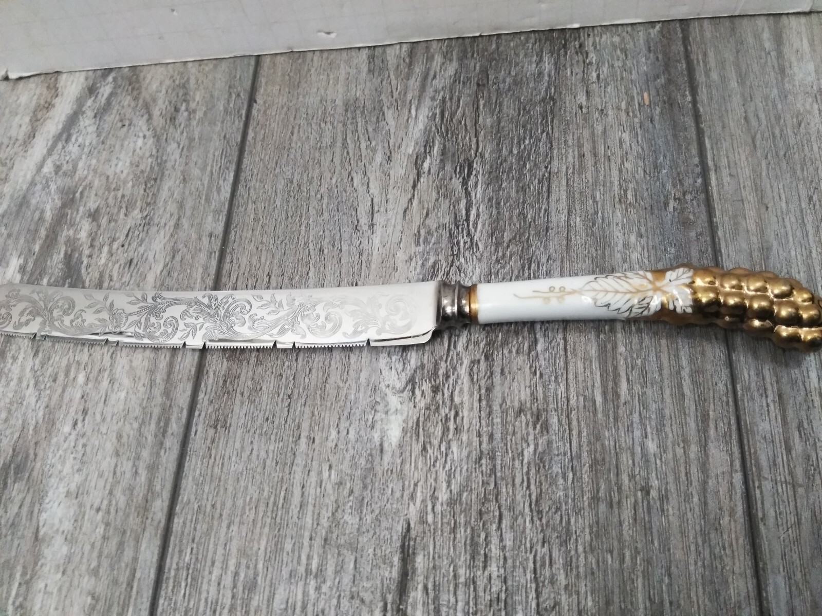 VTG Sheffield Knife, Made in England, Porcelain Handle, - 8'' Serrated Blade
