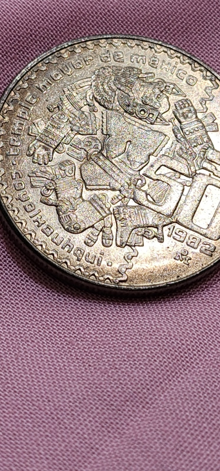 1982 -Templo Mayor - Coyolxauhqui - MEXICO $50 Pesos AZTEC Moon Goddess ~ Coin 4