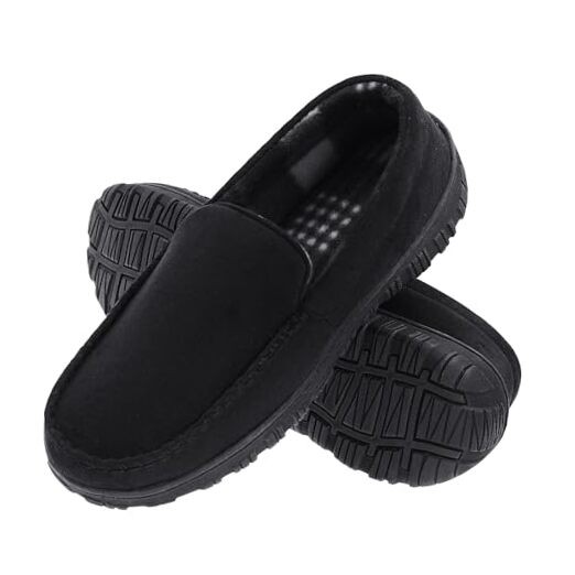 Mens Slippers Moccasins for Mens Memory Foam House Slippers Indoor 12 Black