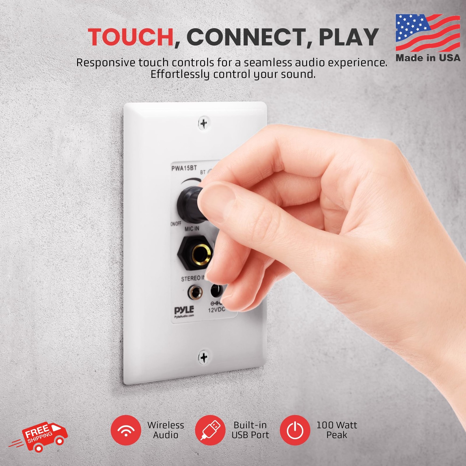 Pyle Wireless BT Receiver Wall Mount - 100W In-Wall Audio Control Receiver w/ Bu