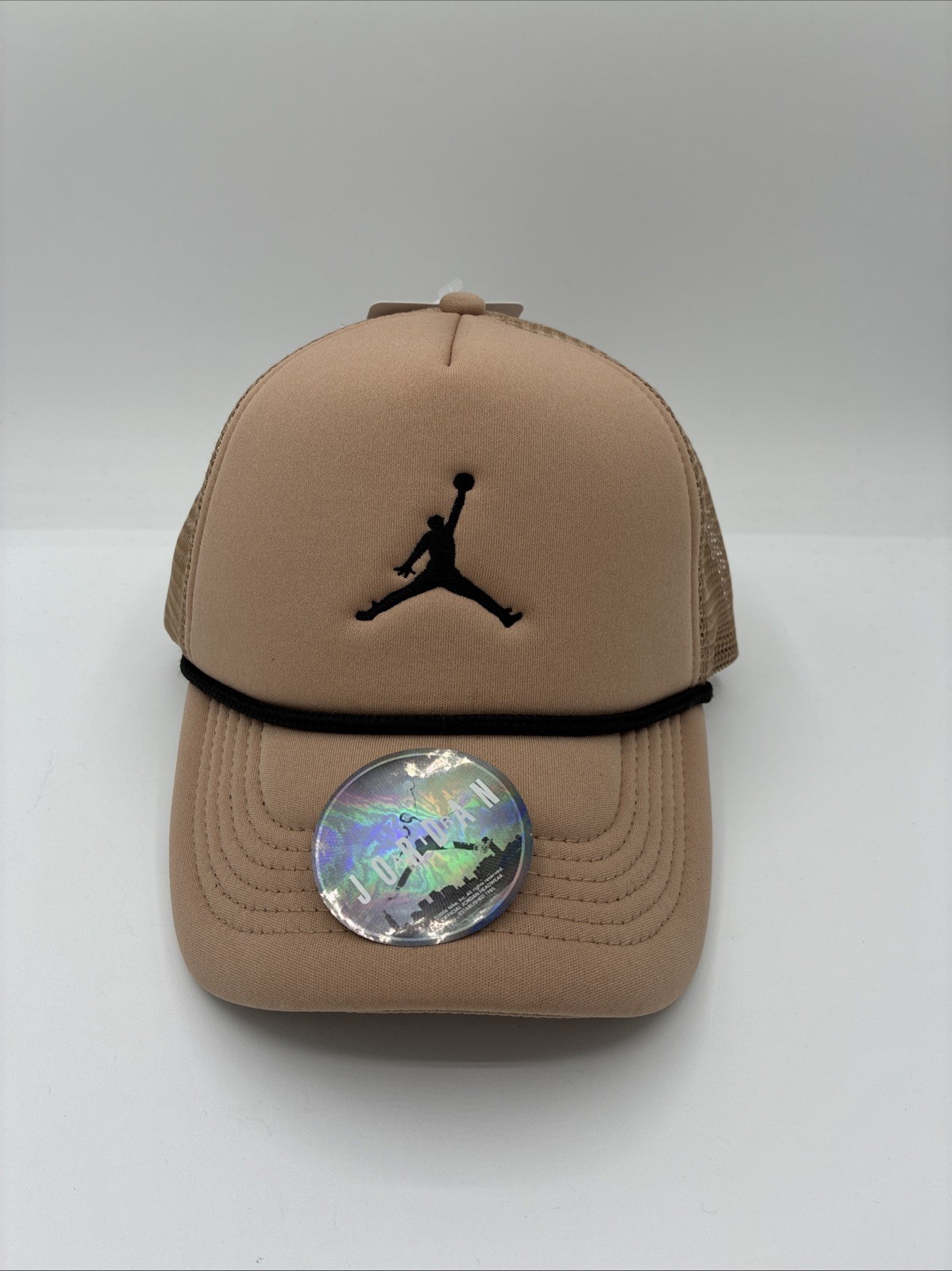 Jordan Jumpman logo foam mesh back adjustable trucker hat kids sz light tan NWT