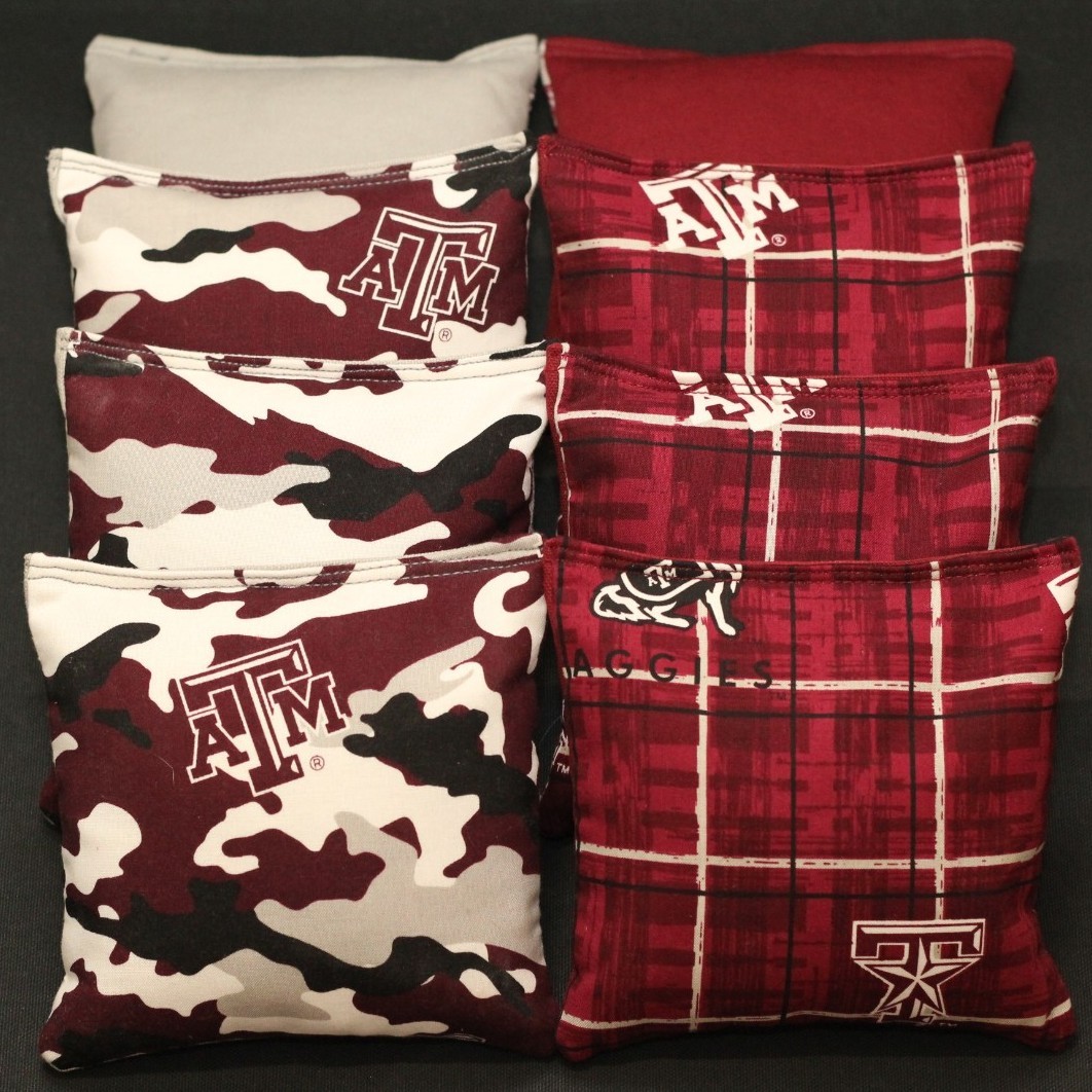 8 CORNHOLE BEANBAGS made w TEXAS A&M University AGGIES Fabric ACA Reg Bags