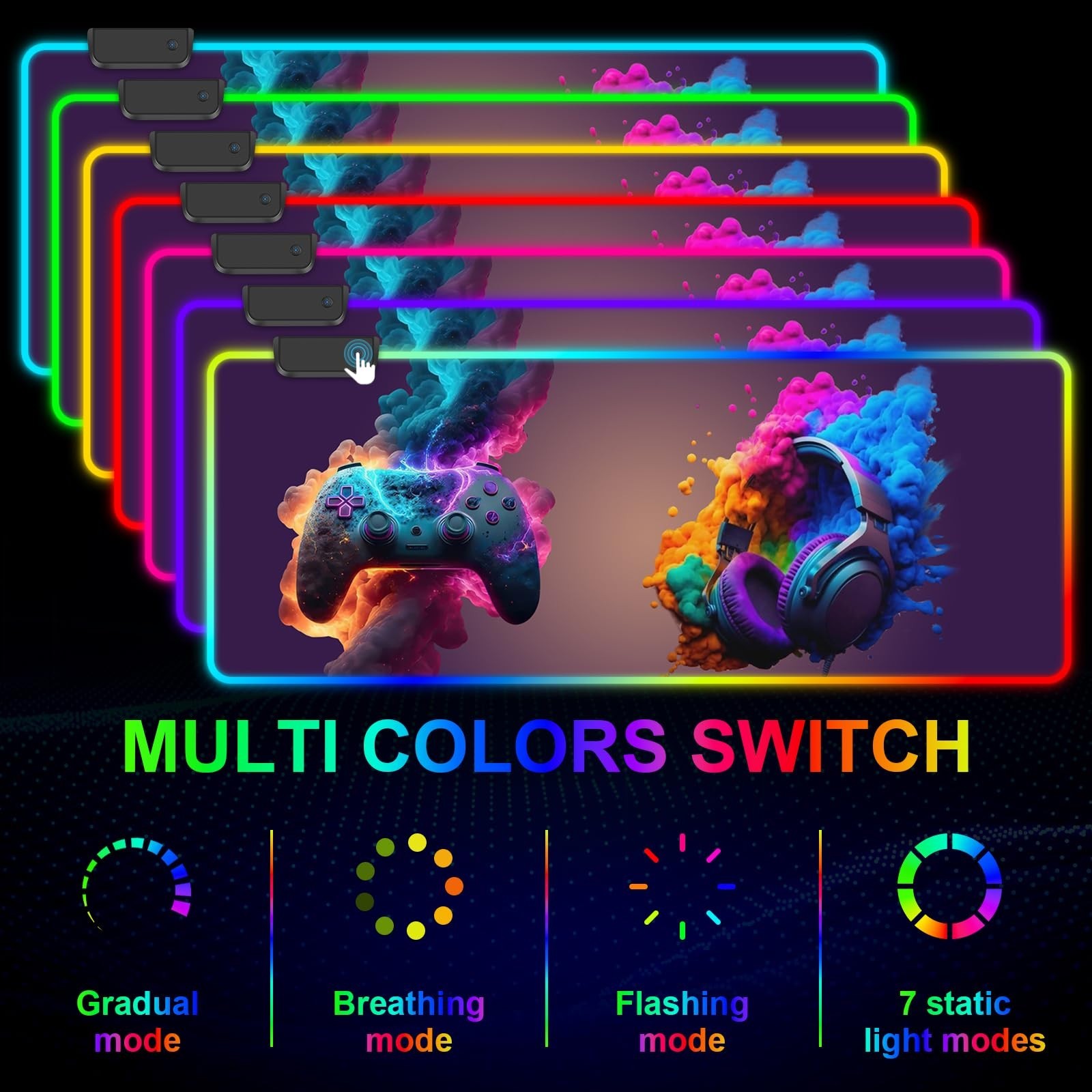 RGB Gaming Mouse Pad, Large Mousepad with LED Light 13 Light Modes Touch Cont...