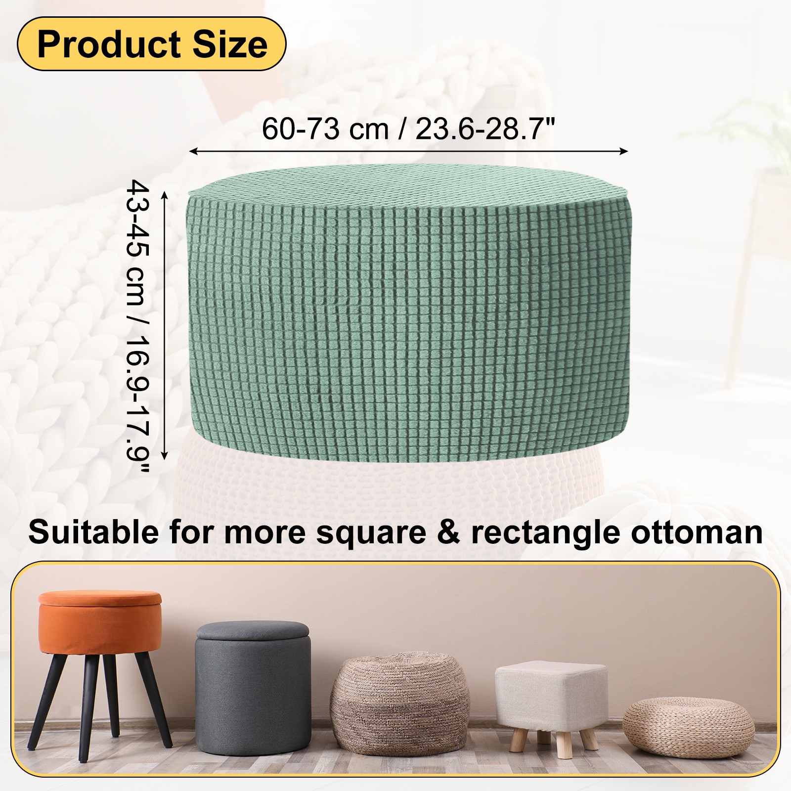 Ottomen Cover Round with Elastic Bottom, (Medium Size, Gray Green)