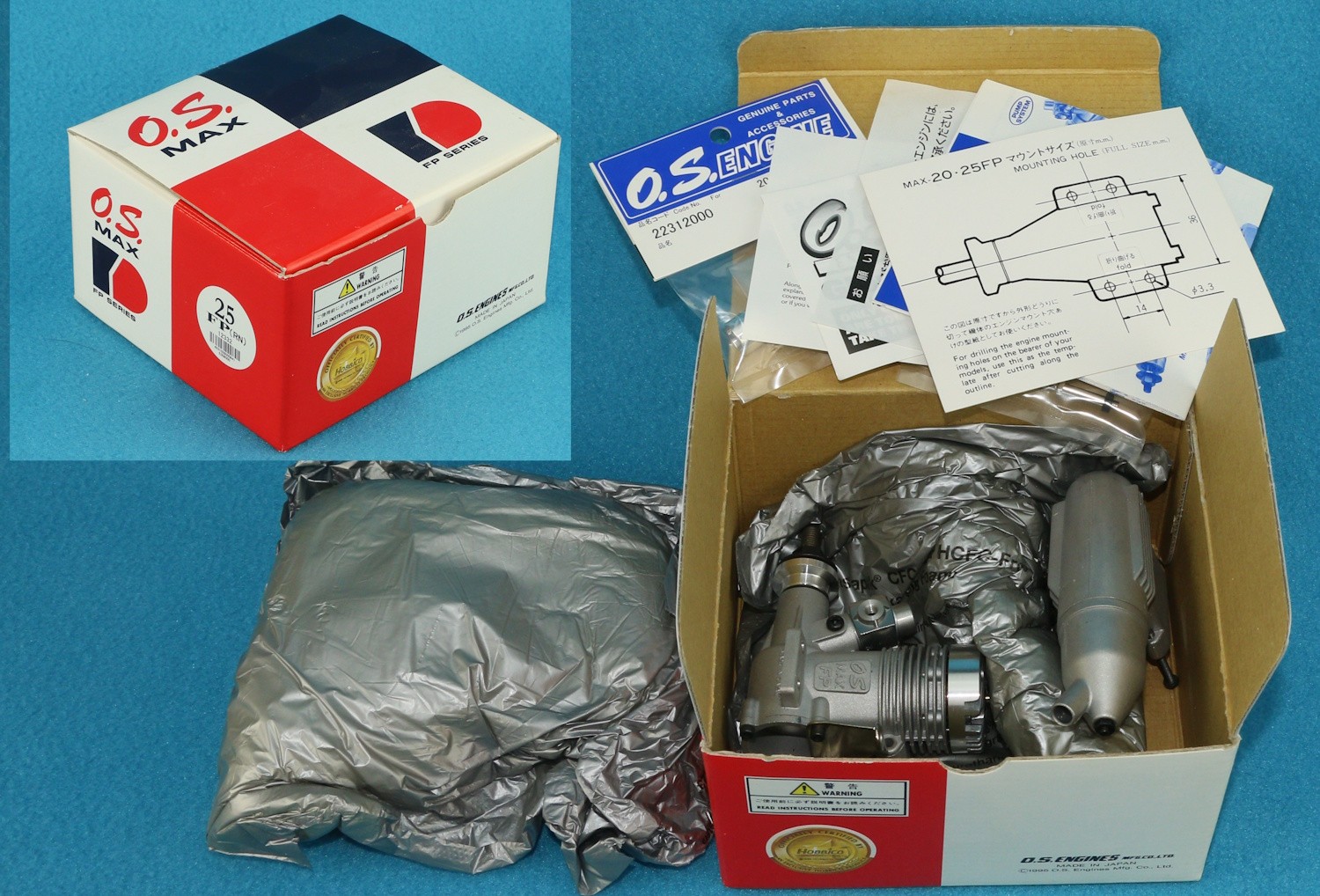 RC Model Airplane Car Boat Engine O.S. Max 25 FP (RN) +Muffler #12332 Boxed