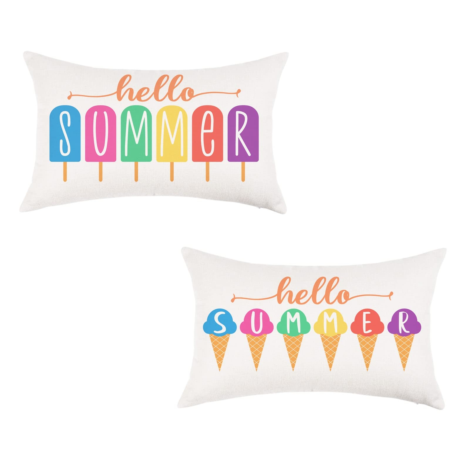 Hello Summer Decorations Colorful Ice Cream Pillow Covers Gift 12"x20"