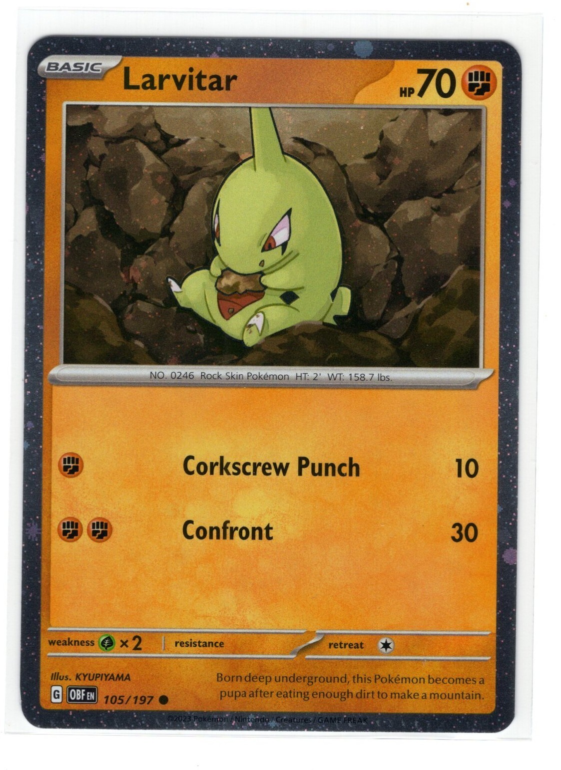 Pokemon Obsidian Flames 105/197 Larvitar Cosmos Holo EXCLUSIVE