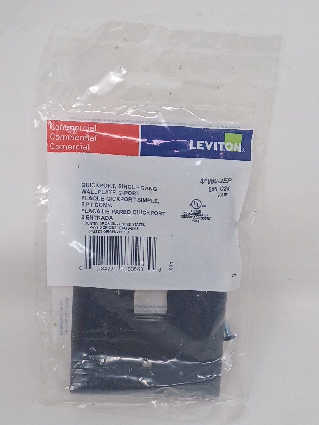 1 Leviton QuickPort 2 Port Flush Mount Wall Plate Black Single Gang 4.5 Inch