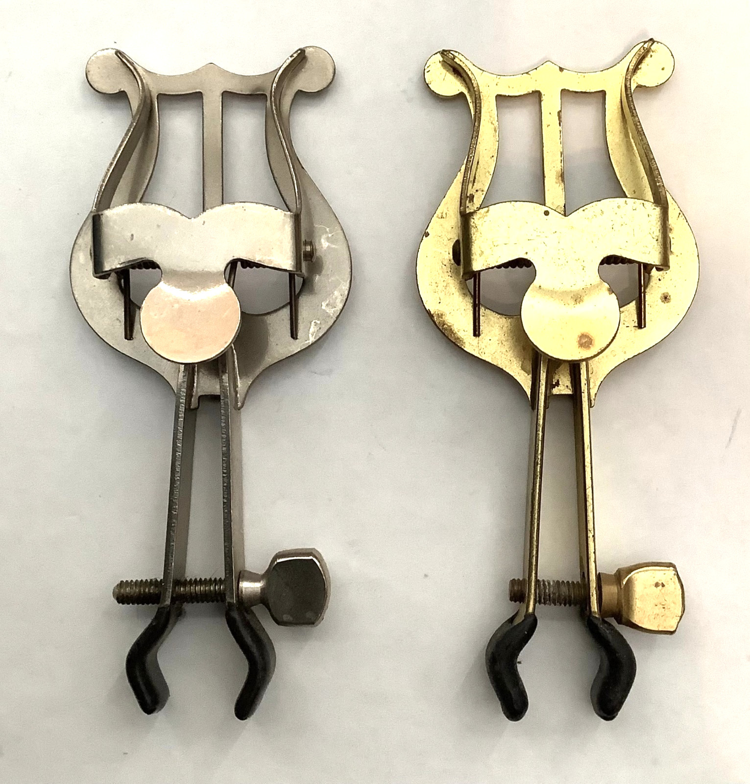 Lot of 2 - Vintage Clamp-on Trumpet Lyres:  1-Brass and 1-Steel