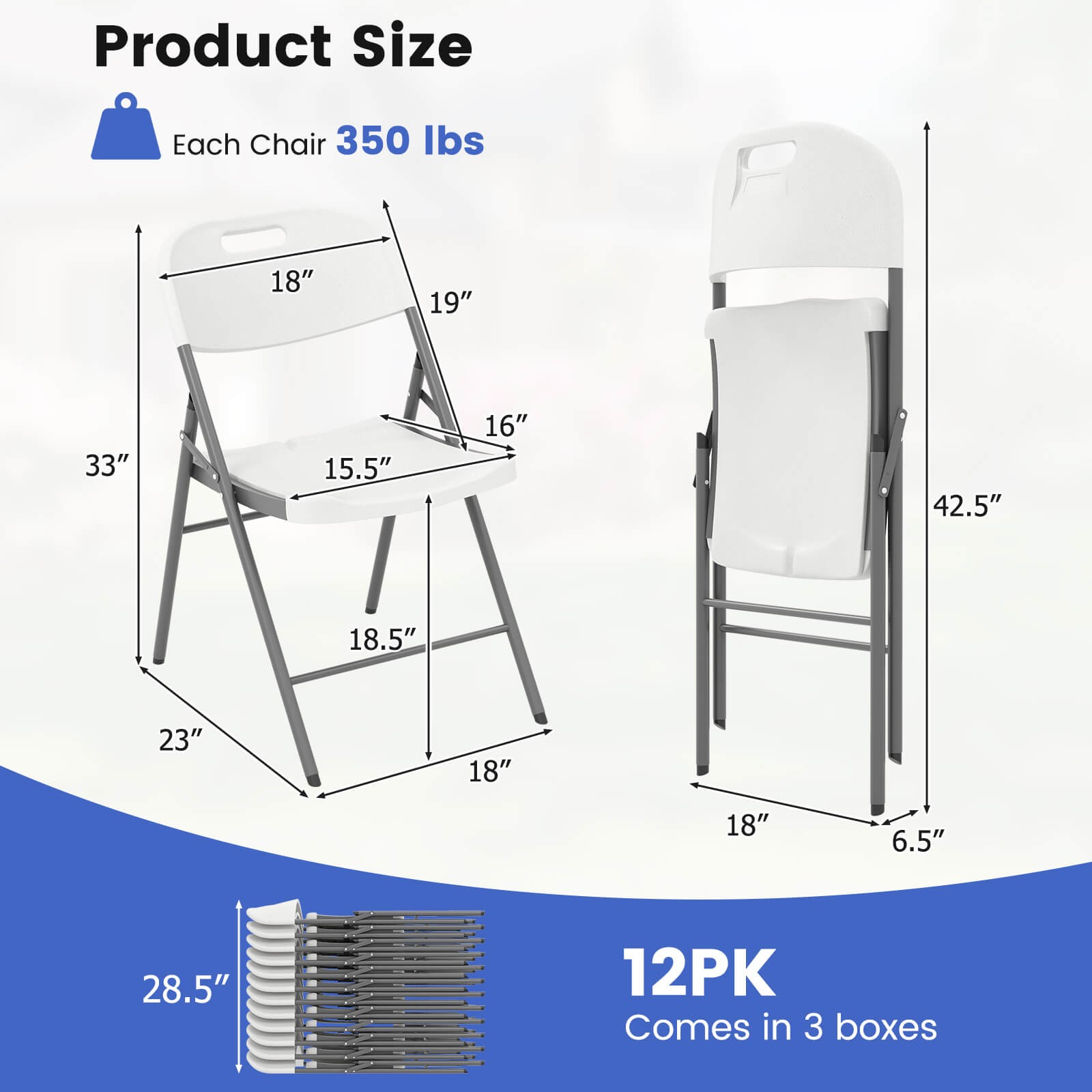 Folding Chairs Set of 12 HDPE Plastic Chairs with Metal Frame for Home Office