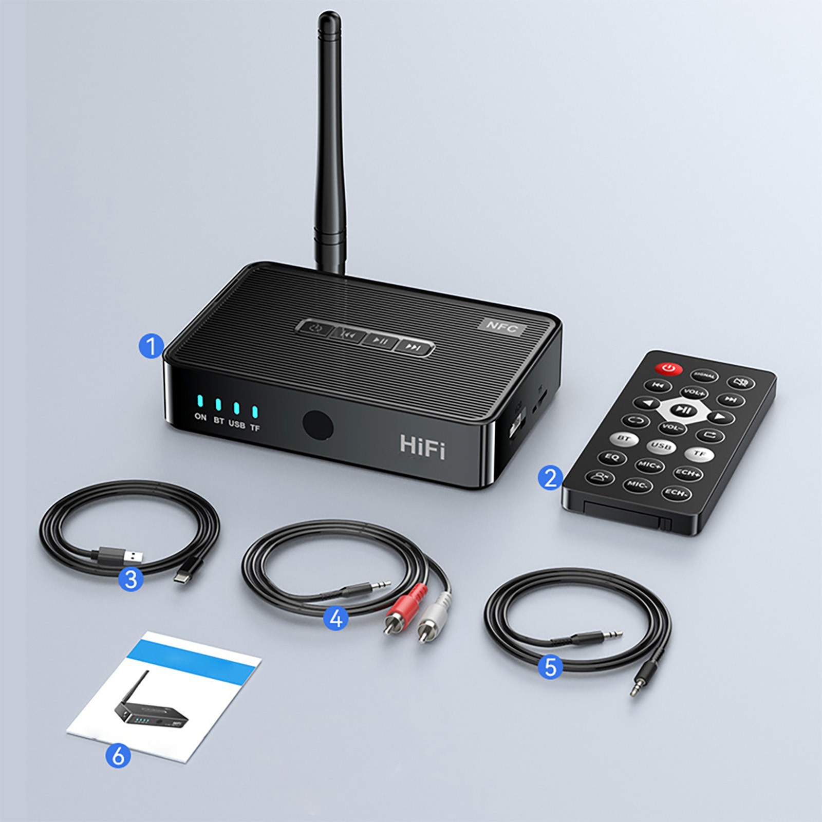 Bluetooth5.1 Digital Receiver Wireless NFC to RCA Stereo Audio Amplifier Adapter