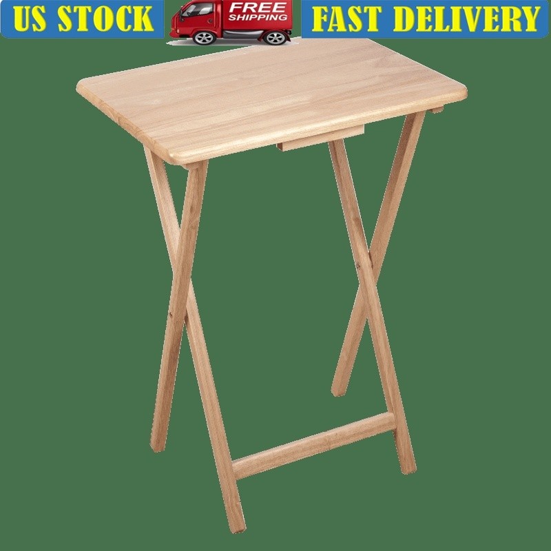 Indoor Folding TV Tray Table Set of 2 Lightweight Rubberwood Space Saving Design