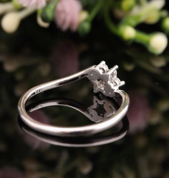 Solid Starling Silver Moissanite Ring Flower Design Wedding Engagement Ring