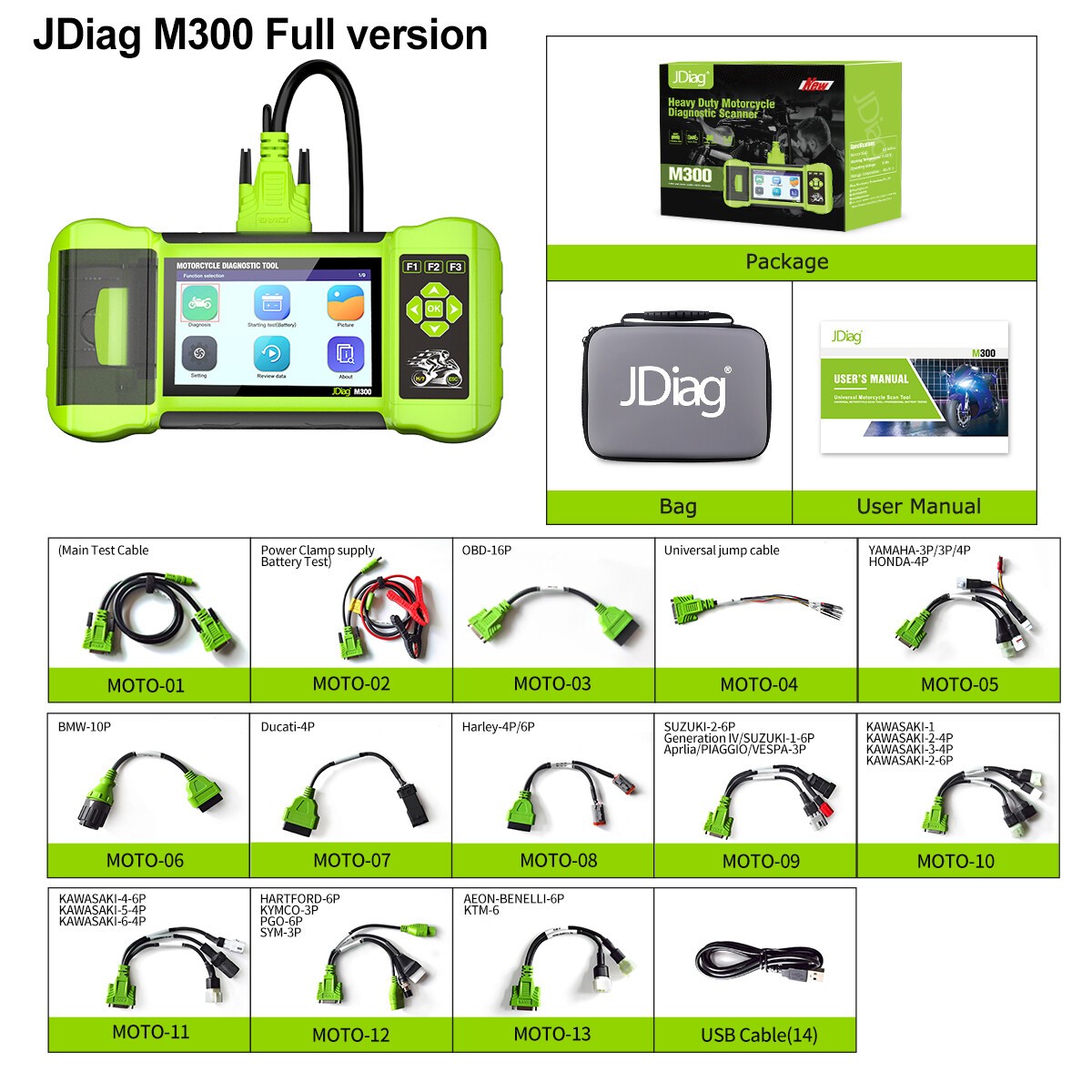 US M300 Scanner OBD2 Motorcycle All System Diagnostic Fault Code Reader 2026