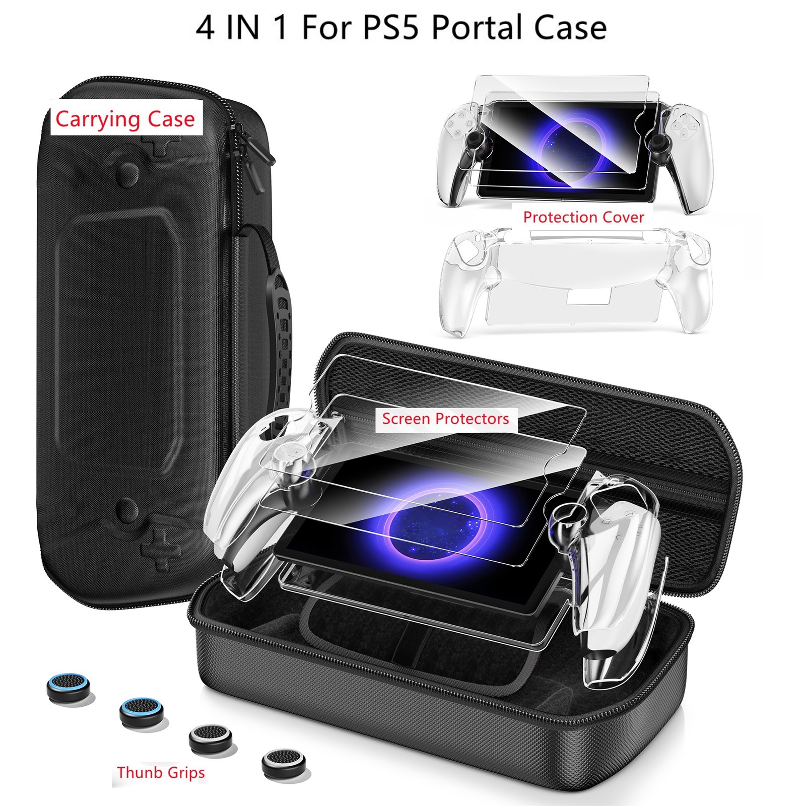Hard Carrying Shell Case for PlayStation Portal, 4 in 1 Accessories Bundle