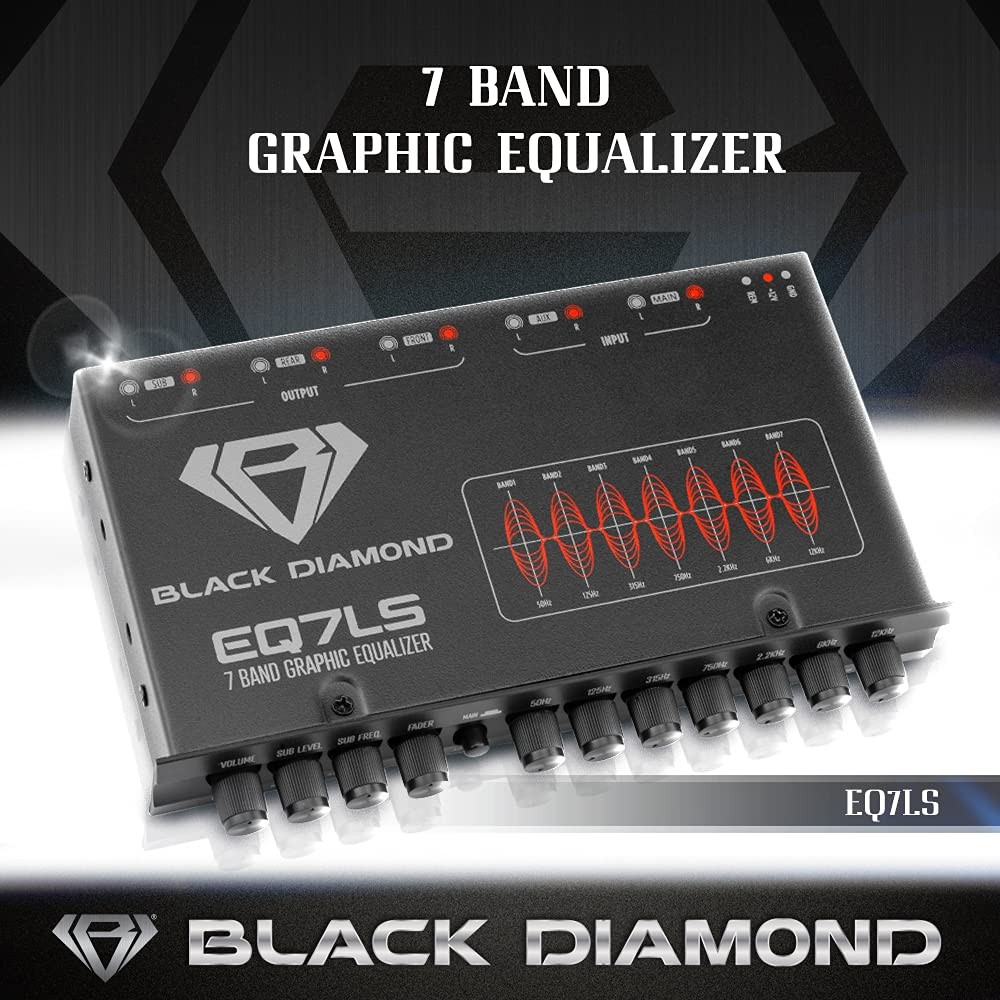 Black Diamond EQ7LS 7-Band Stereo Equalizer/Crossover Pre Amp Equalizer black